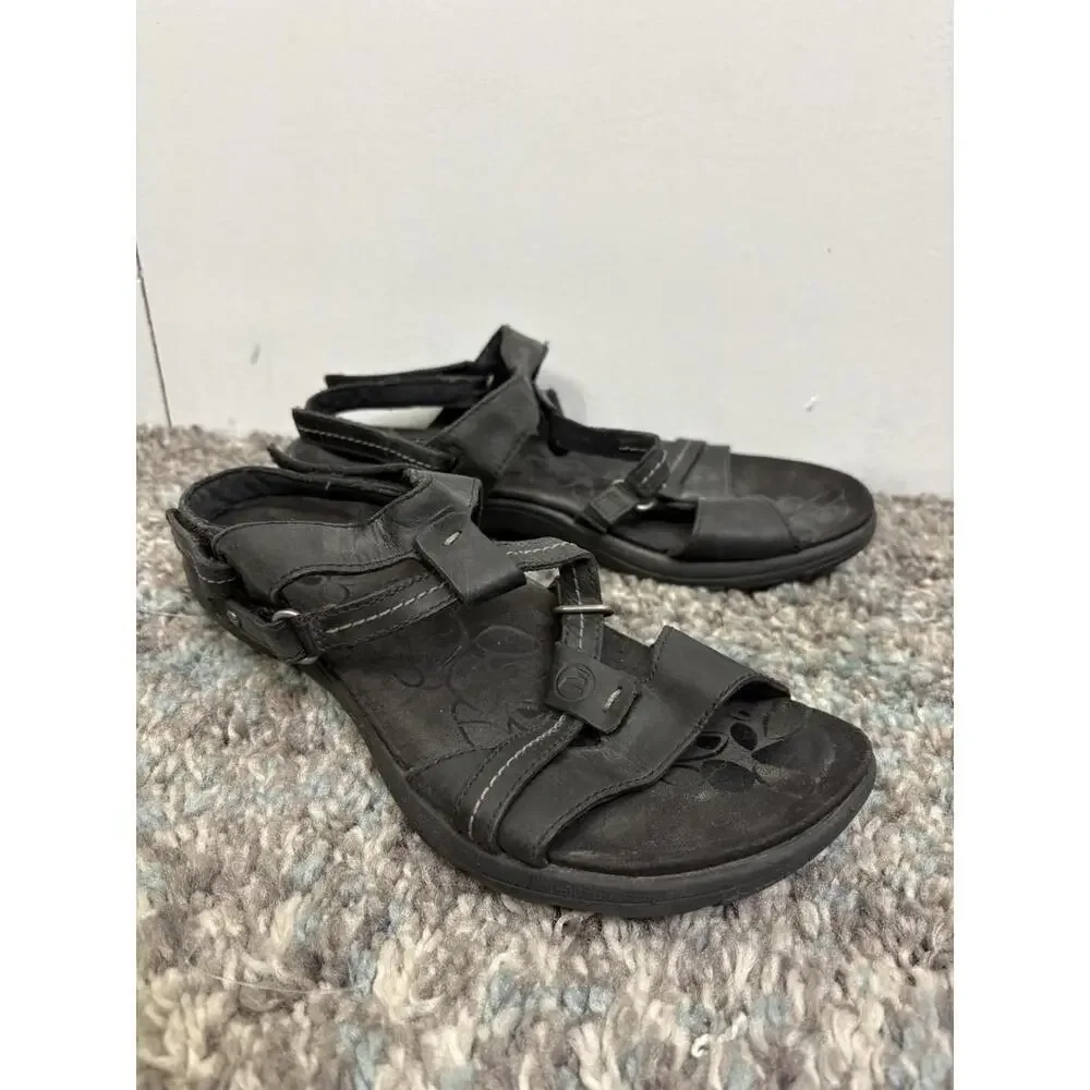 Merrell Shoes Womens 8 Swivel Leather Sandals Strappy Black Open Toe Comfort